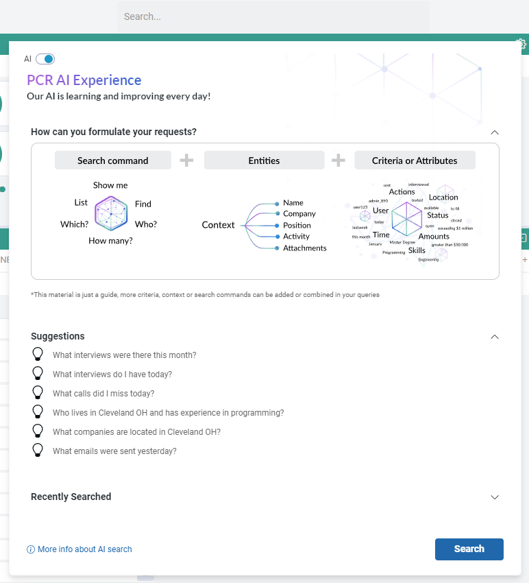 PCR AI Experience screenshot.